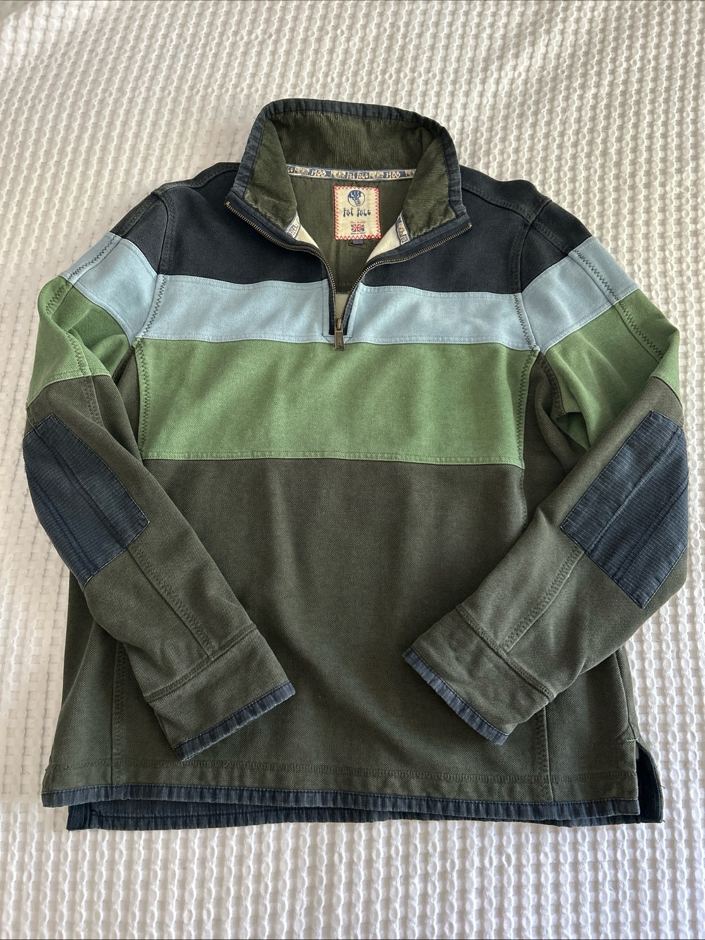 Fat Face The Airline Men’s Size Large Blue Green Canvas Cotton Quarterzip Large